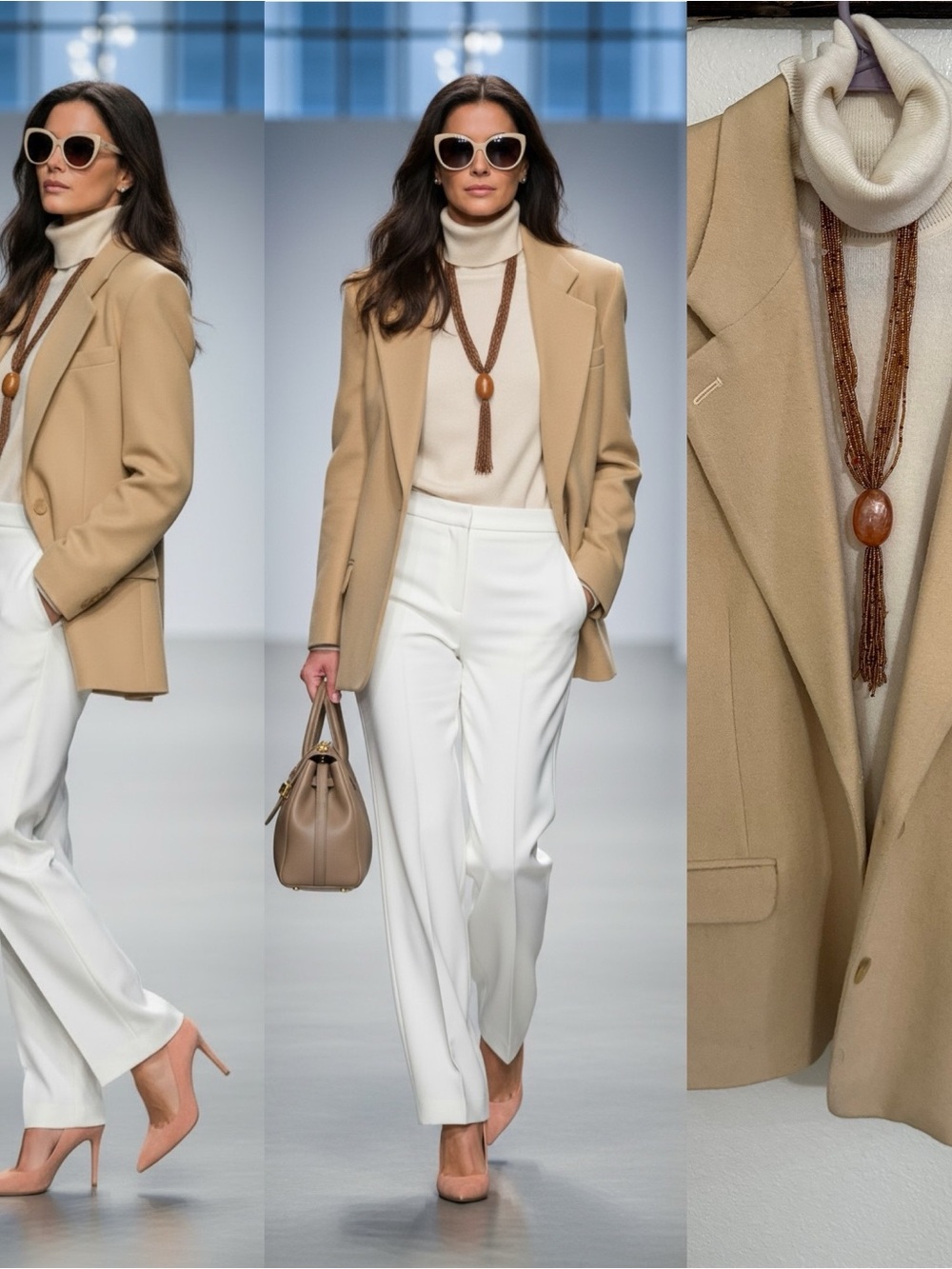 3-Piece Quiet Luxury Bundle Austin Reed Camel Hair Blazer,RLturtleneck /necklace